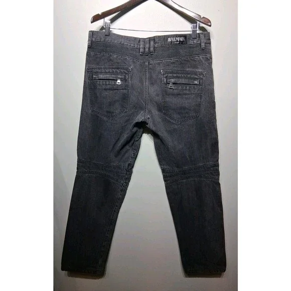 Balmain Men's Grey Biker Jeans Made In Japan Size 34 - Picture 4 of 10